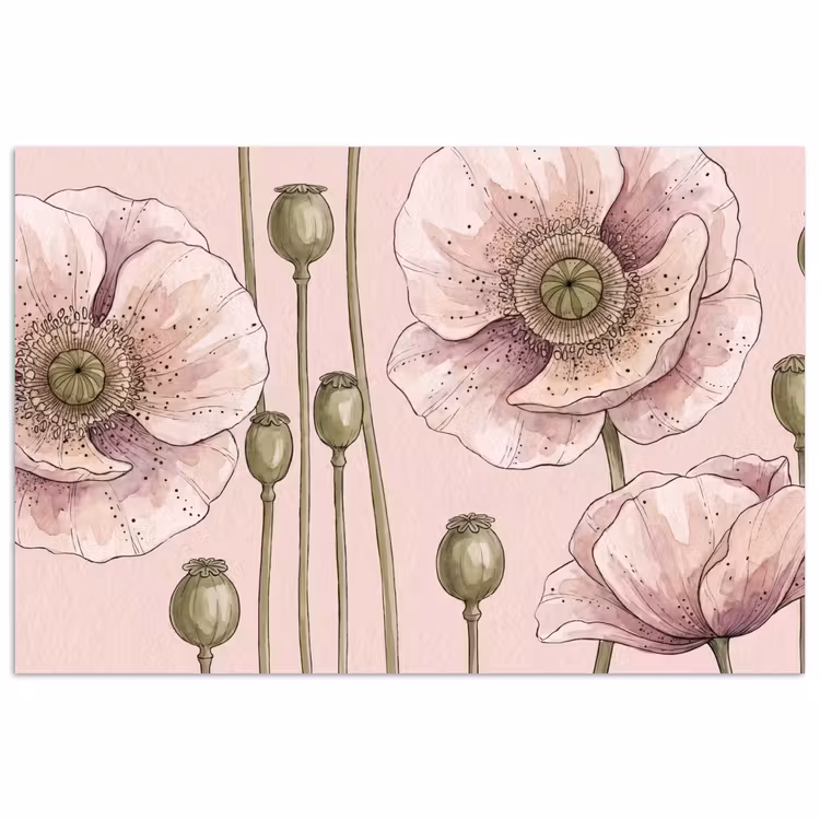 Bloemen - Zomer - Natuur - Aquarel - Roze poster papier klein -3d