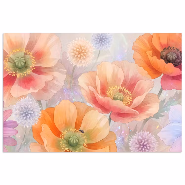 Bloemen - Aquarel - Natuur - Modern - Kleurrijk poster papier klein -3d