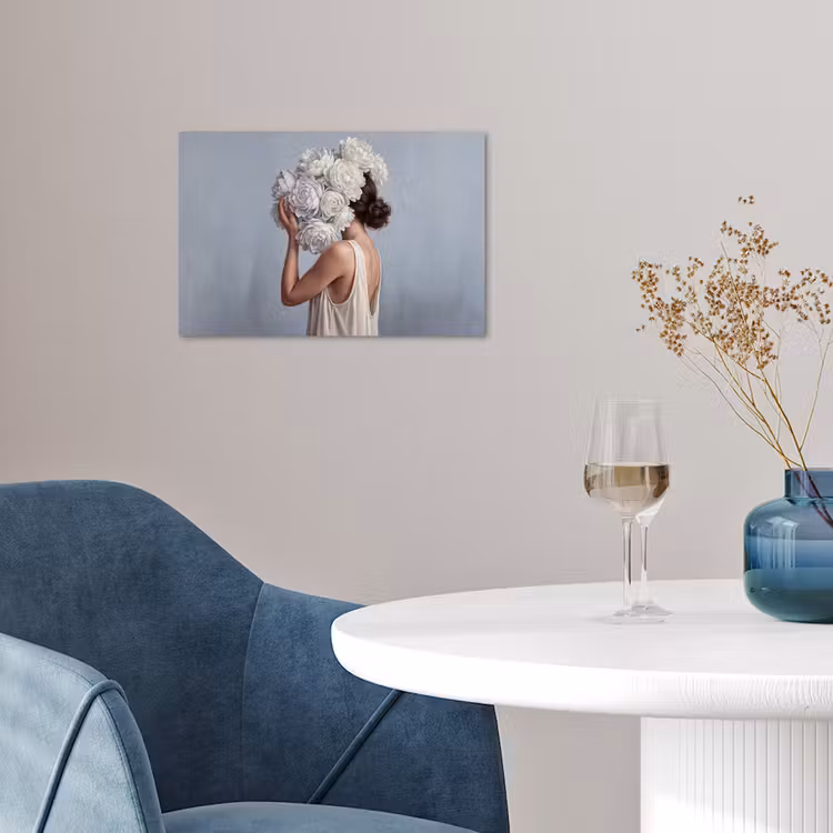 Bloemen - Vrouw - Wit poster papier klein -sfeer3