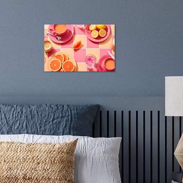 Eten - Citrusvruchten - Stillevens - Roze - Oranje poster papier klein -sfeer2
