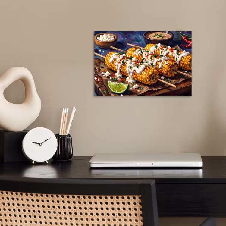 Eten - Maïs - Saus - Geschilderd - Geel poster papier klein -sfeer1