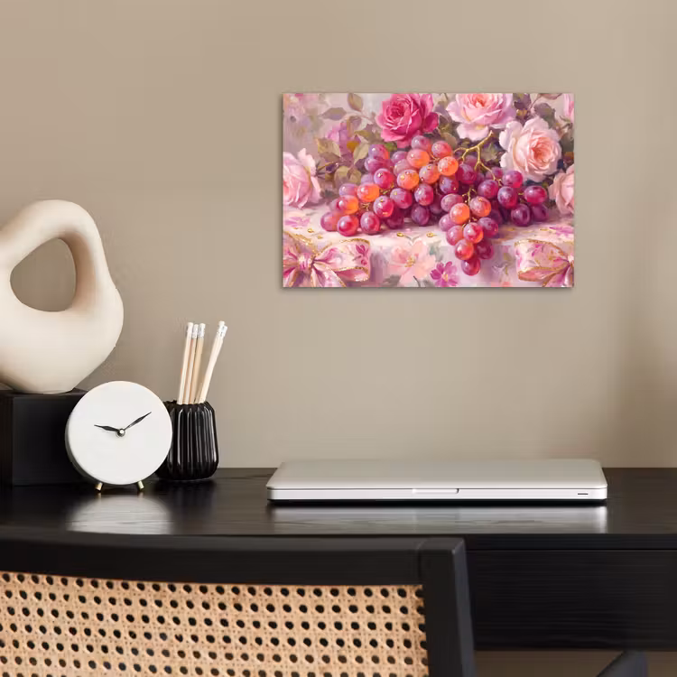 Eten - Bloemen - Stilleven - Roze - Goud poster papier klein -sfeer1