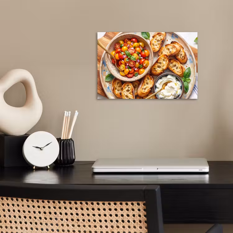 Eten - Tomaat - Brood - Kleurrijk - Keuken poster papier klein -sfeer1