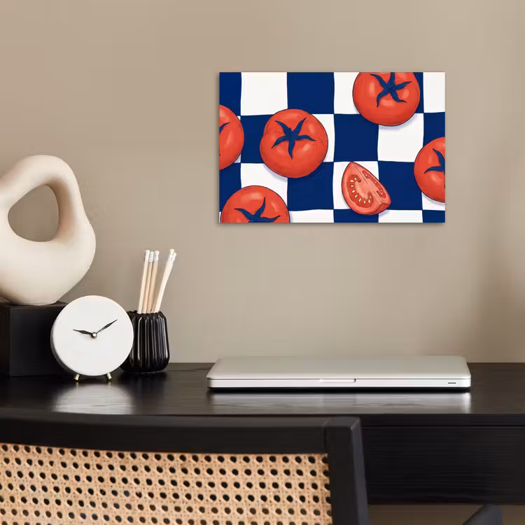 Eten - Tomaten - Keuken - Illustratie - Rood-Blauw poster papier klein -sfeer1
