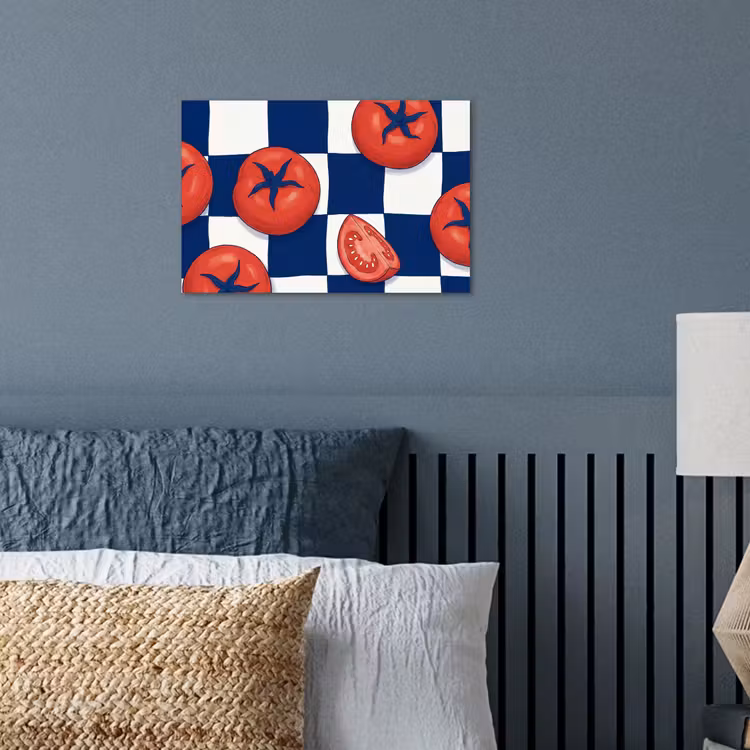 Eten - Tomaten - Keuken - Illustratie - Rood-Blauw poster papier klein -sfeer2