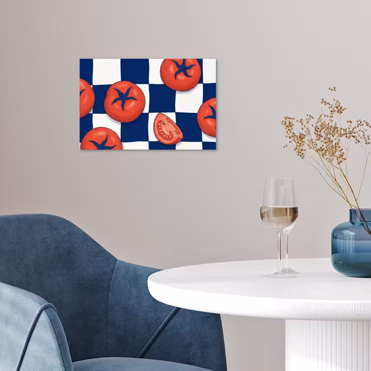 Eten - Tomaten - Keuken - Illustratie - Rood-Blauw poster papier klein -sfeer3