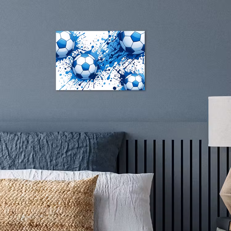 Voetballen - Verf - Sport - Blauw poster papier klein -sfeer2