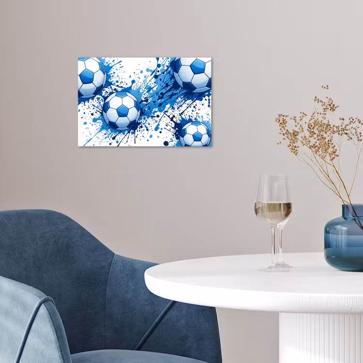 Voetballen - Verf - Sport - Blauw poster papier klein -sfeer3