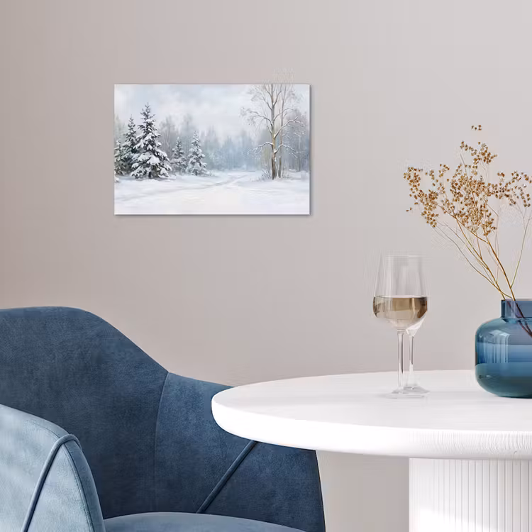 Bospad - Dennen - Sneeuw - Winter - Rustgevend poster papier klein -sfeer3