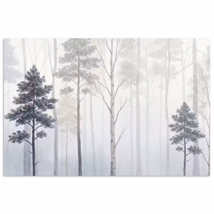 Bos - Bomen - Mist - Natuur - Illustratie - Grijs poster papier klein -3d