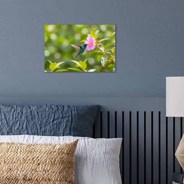 Kolibrie - Bloem - Natuur - Groen poster papier klein -sfeer2