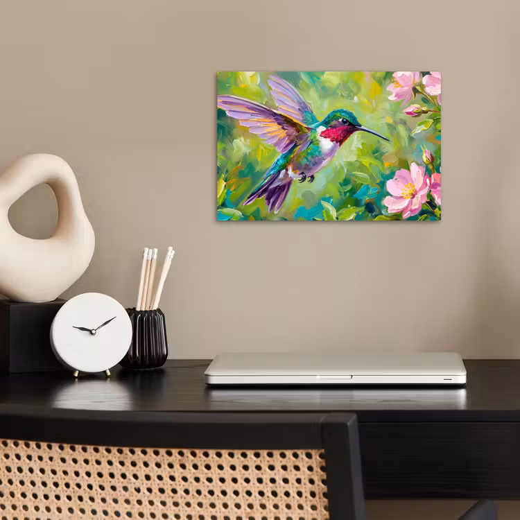 Kolibrie - Bloemen - Natuur - Kleurrijk poster papier klein -sfeer1