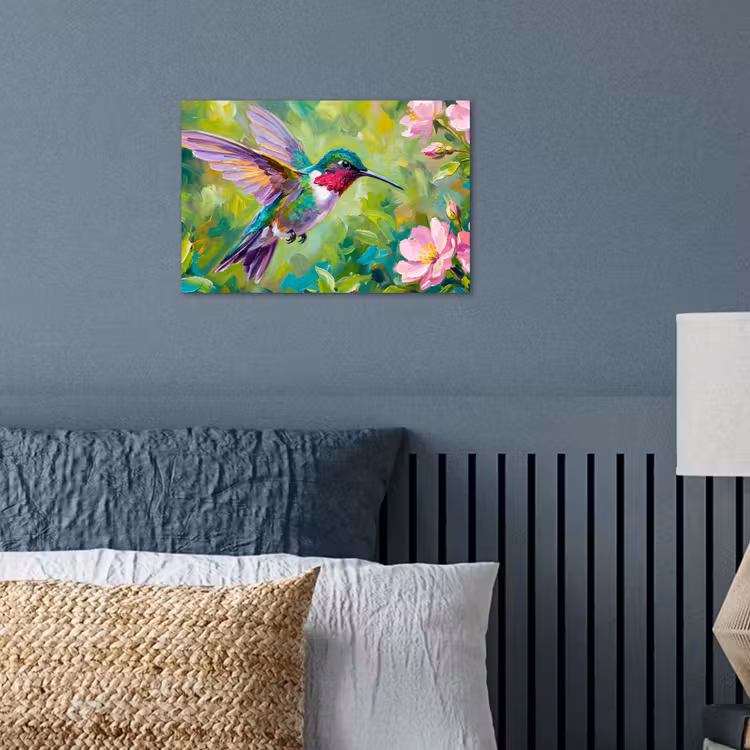 Kolibrie - Bloemen - Natuur - Kleurrijk poster papier klein -sfeer2