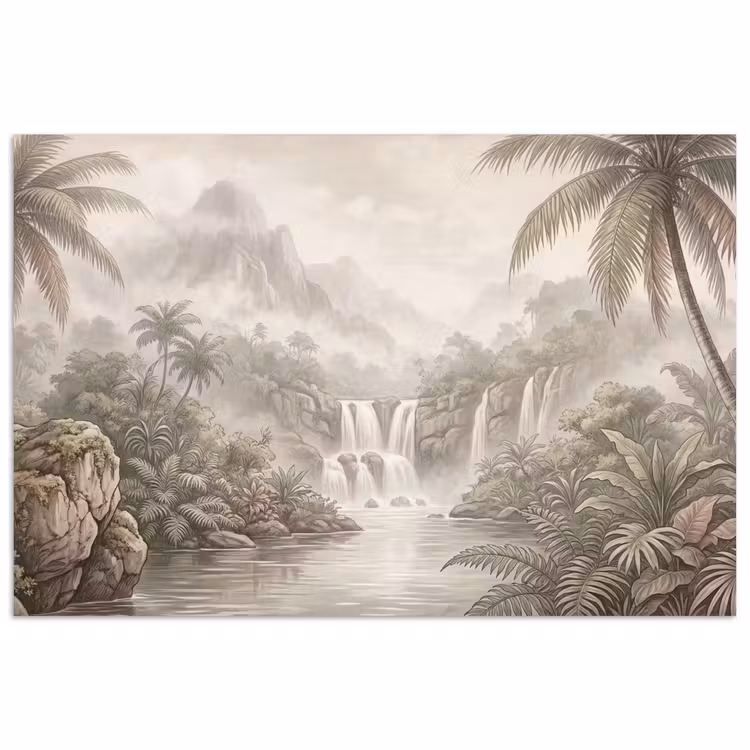 Jungle - Watervallen - Tropisch - Illustratie poster papier klein -3d
