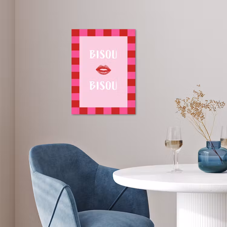 Kiss - Roze - Frans - Valentijn poster papier klein -sfeer3