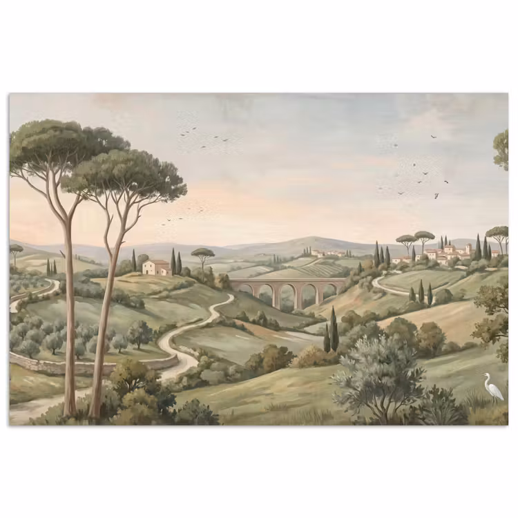 Landschap - Heuvels - Zandpad - Groen poster papier klein -3d