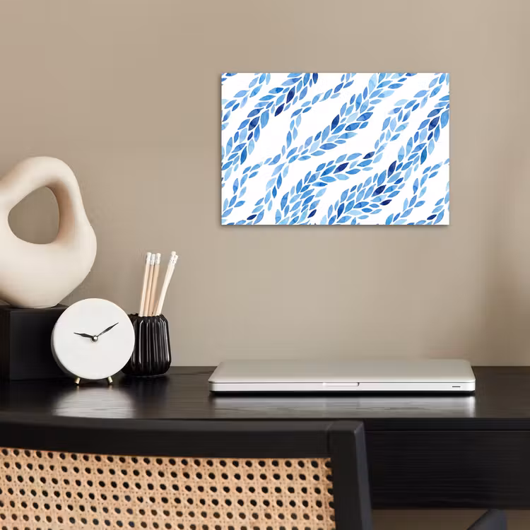 Bladeren - Aquarel - Patroon - Modern - Blauw poster papier klein -sfeer1