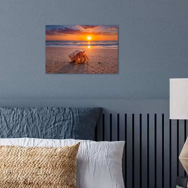 Kreeft - Strand - Natuur - Zonsondergang - Oranje poster papier klein -sfeer2