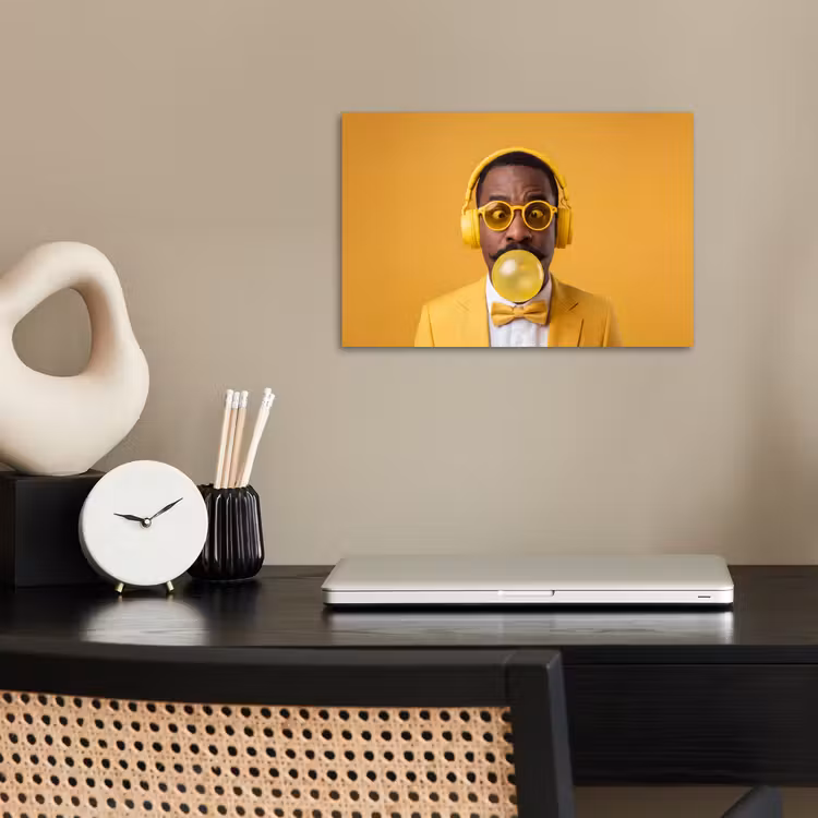 Man - Bubblegum - Portret - Geel - Modern poster papier klein -sfeer1