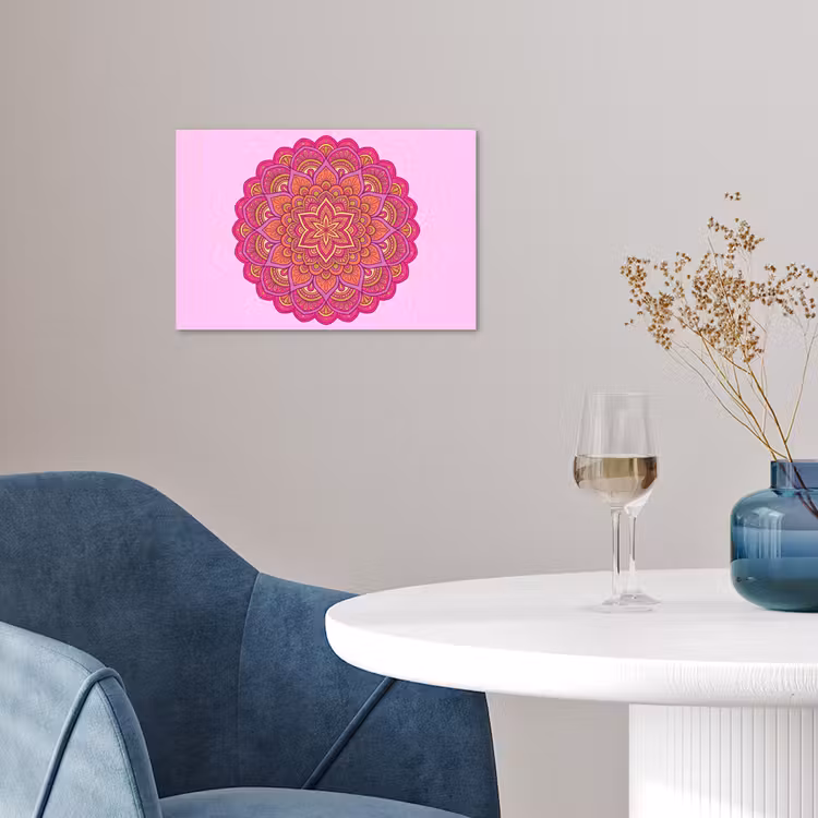 Mandala - Cirkel - Spiritueel - Oosters - Roze poster papier klein -sfeer3