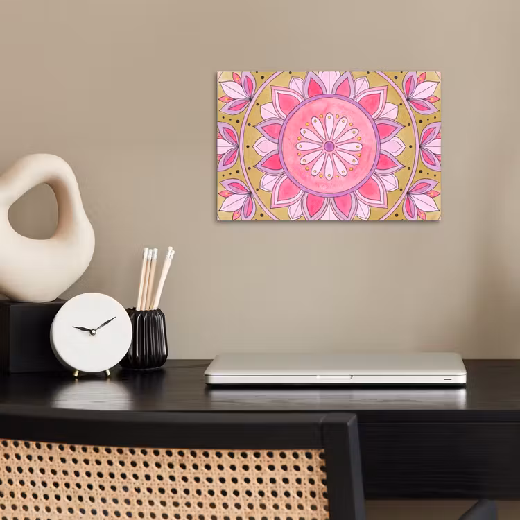 Mandala - Patroon - Kunst - Aquarel - Roze poster papier klein -sfeer1