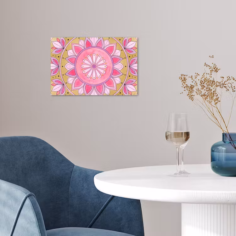 Mandala - Patroon - Kunst - Aquarel - Roze poster papier klein -sfeer3