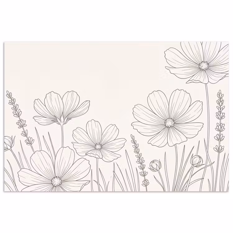 Minimalistisch - Modern - Bloemen - Beige poster papier klein -3d