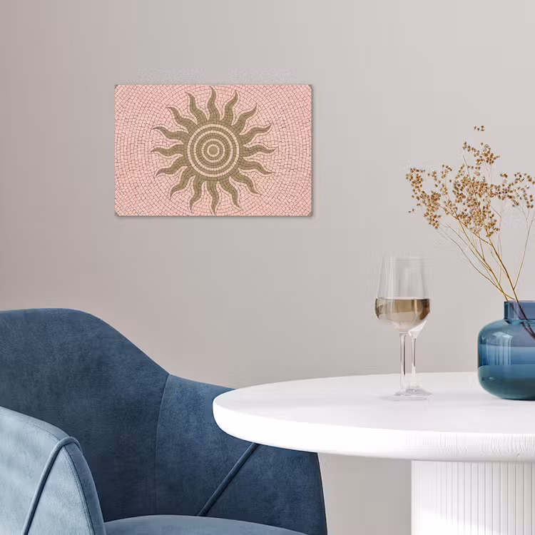 Mozaïek - Zon - Patroon - Klassiek - Roze poster papier klein -sfeer3
