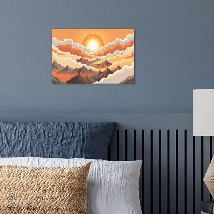 Bergen - Wolken - Natuur - Zonsopgang - Oranje poster papier klein -sfeer2