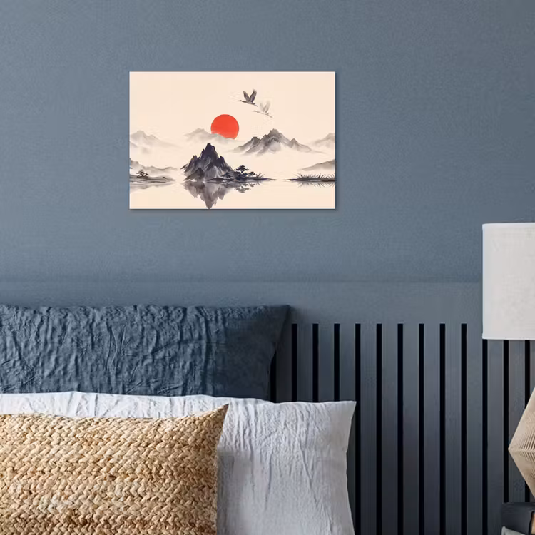 Oosters - Kraanvogels - Landschap poster papier klein -sfeer2
