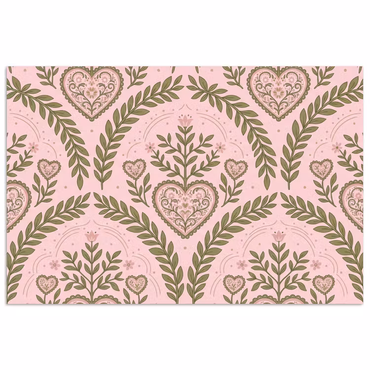 Patroon - Hart - Bloemen - Folkloristisch - Roze poster papier klein -3d