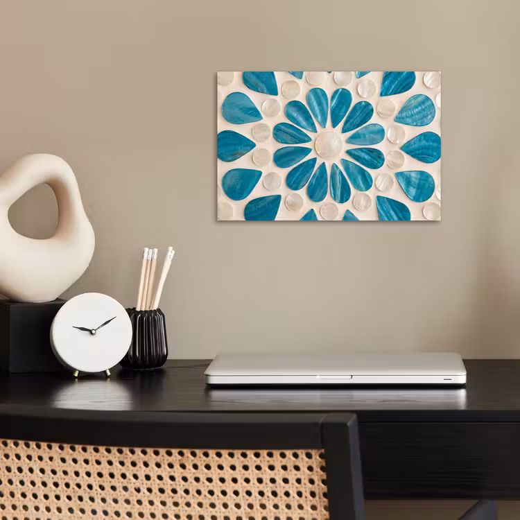 Patroon - Mozaïek - Schelpen - Abstract - Turquoise poster papier klein -sfeer1