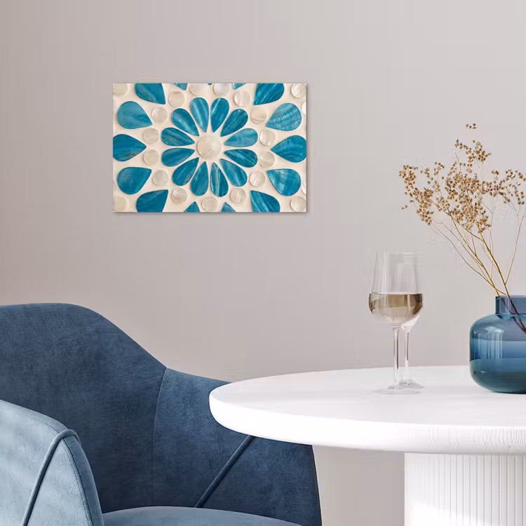 Patroon - Mozaïek - Schelpen - Abstract - Turquoise poster papier klein -sfeer3