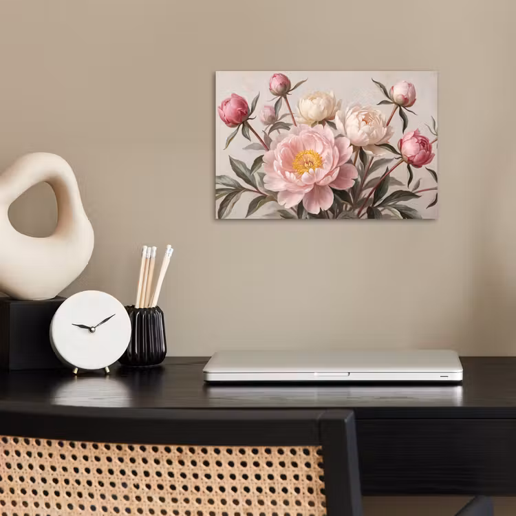 Pioenrozen - Boeket - Roze poster papier klein -sfeer1