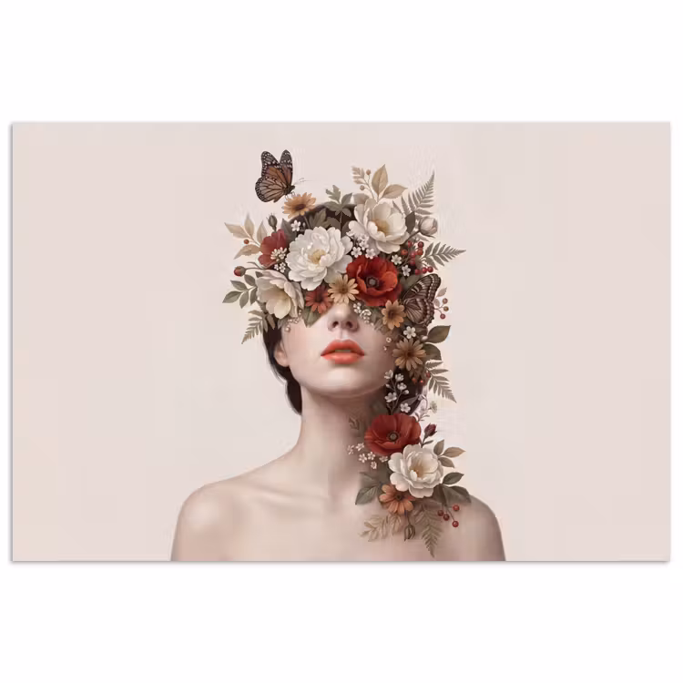 Portret - Bloemen - Cremé poster papier klein -3d