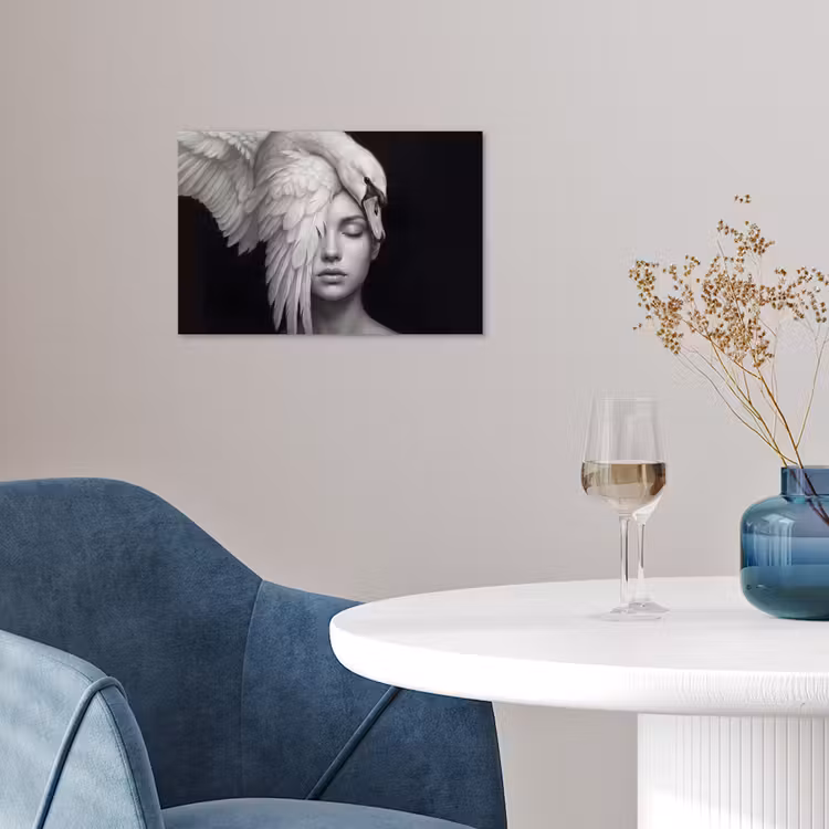 Portret - Zwaan - Zwart - Wit poster papier klein -sfeer3