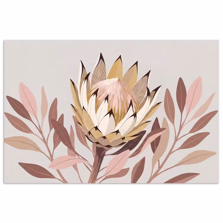Protea - Bloem - Botanisch - Beige poster papier klein -3d