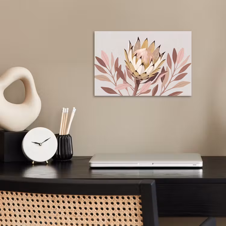 Protea - Bloem - Botanisch - Beige poster papier klein -sfeer1