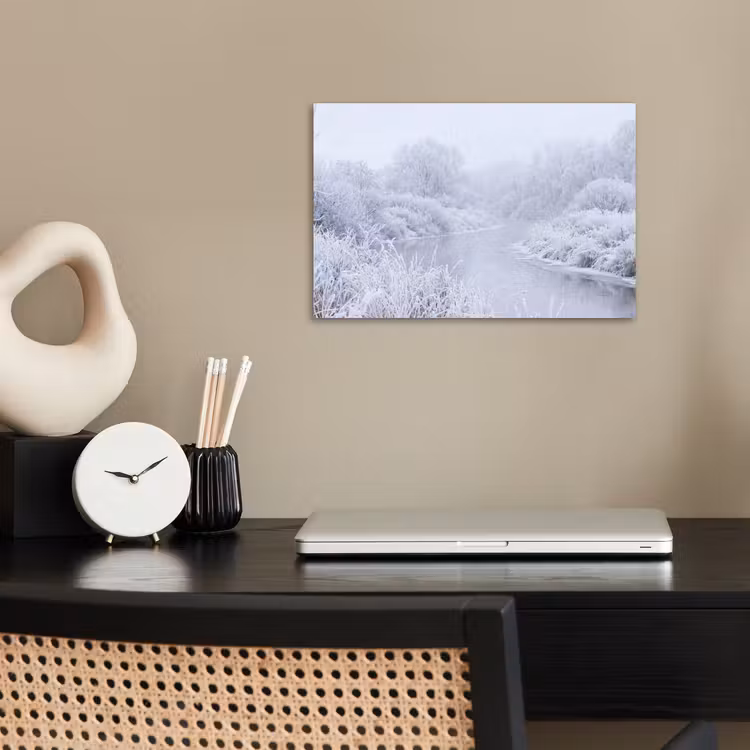 Rivier - Sneeuw - Bos - Winter - Schilderachtig poster papier klein -sfeer1