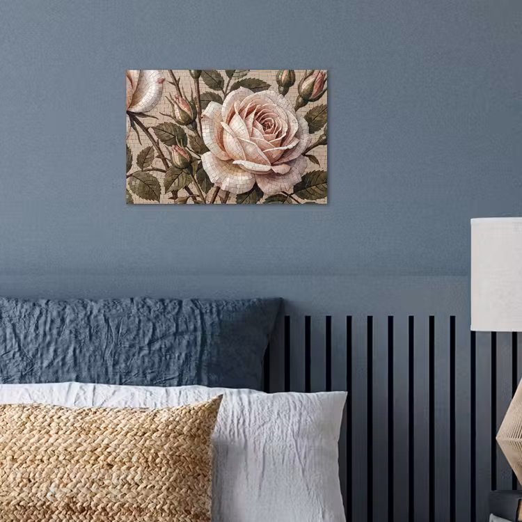 Roos - Mozaïek - Bloemen - Klassiek - Beige poster papier klein -sfeer2