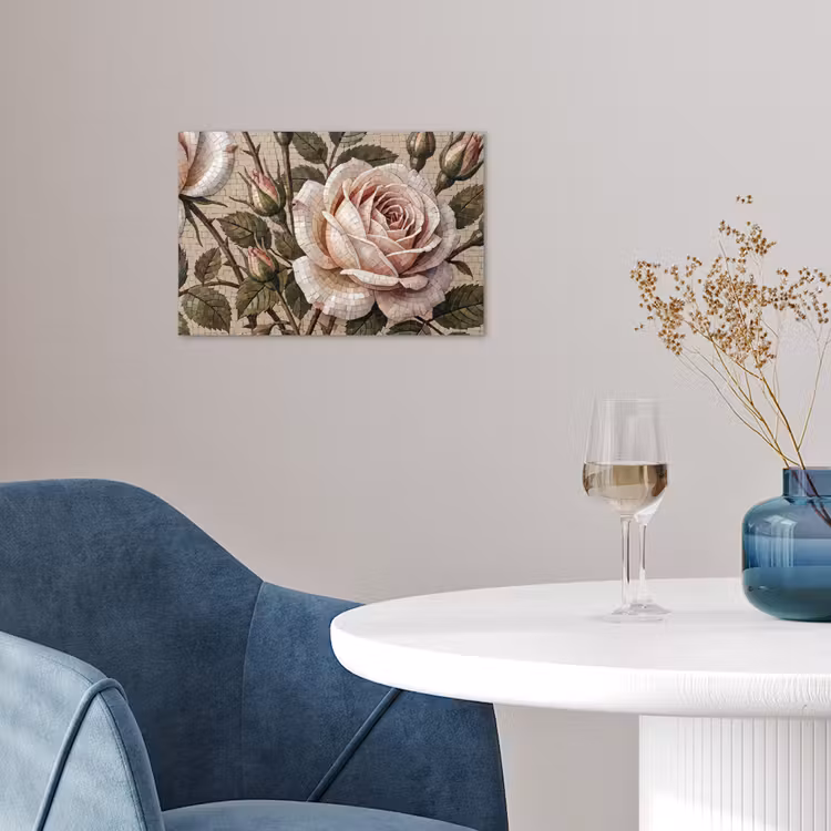 Roos - Mozaïek - Bloemen - Klassiek - Beige poster papier klein -sfeer3