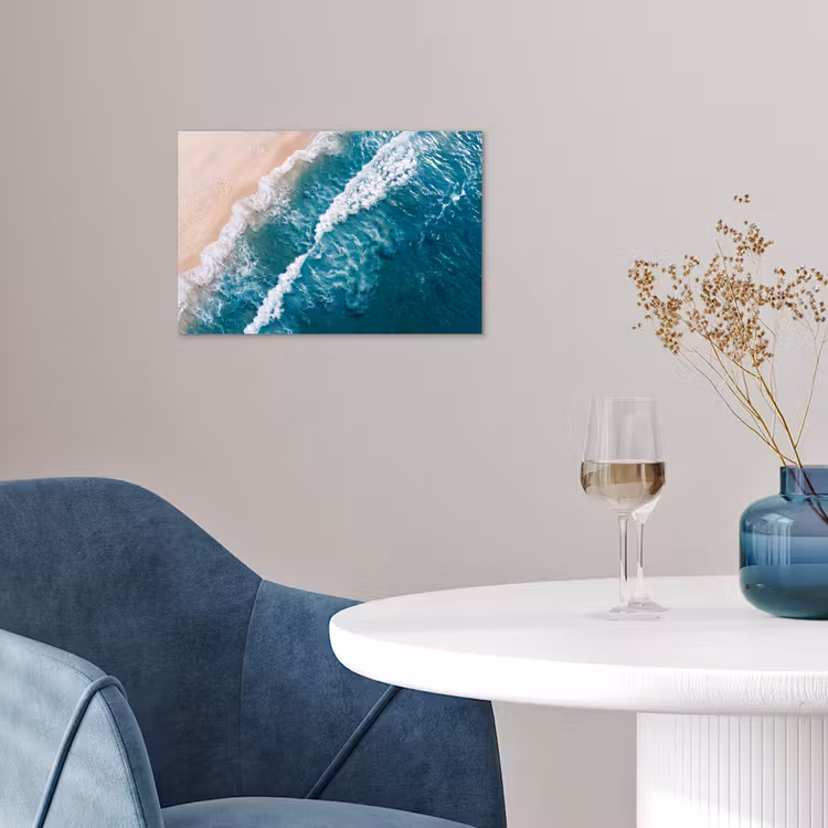 Zee - Strand - Golven - Natuur - Blauw poster papier klein -sfeer3