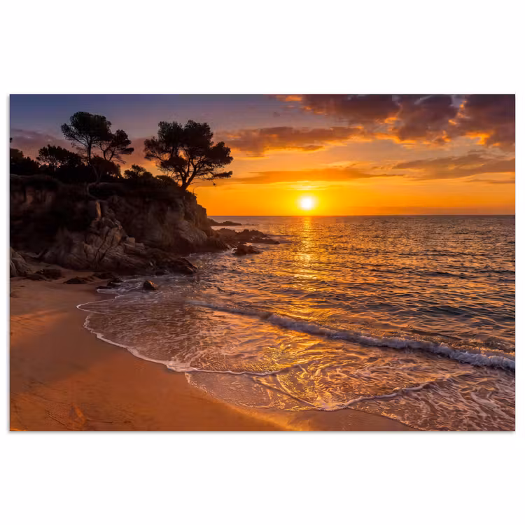 Zee - Kust - Zonsondergang - Natuur - Oranje poster papier klein -3d