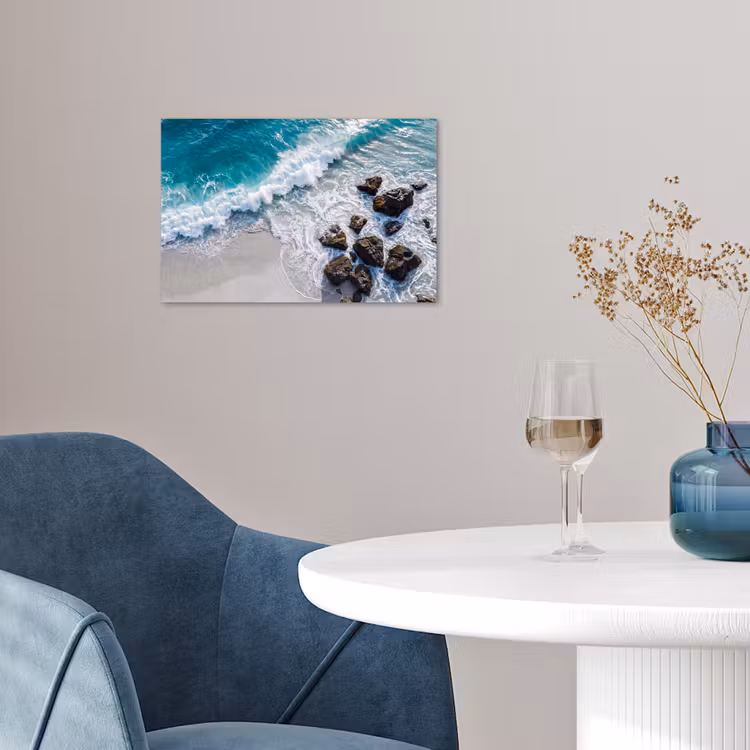 Zee - Golf - Strand - Natuur - Blauw poster papier klein -sfeer3