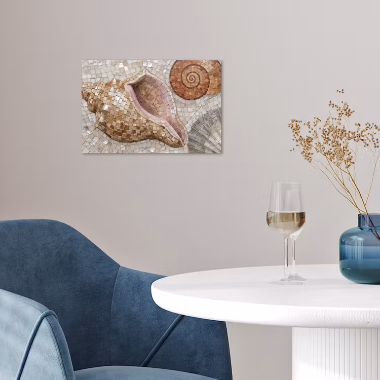Schelp - Mozaïek - Zee - Beige - Modern poster papier klein -sfeer3