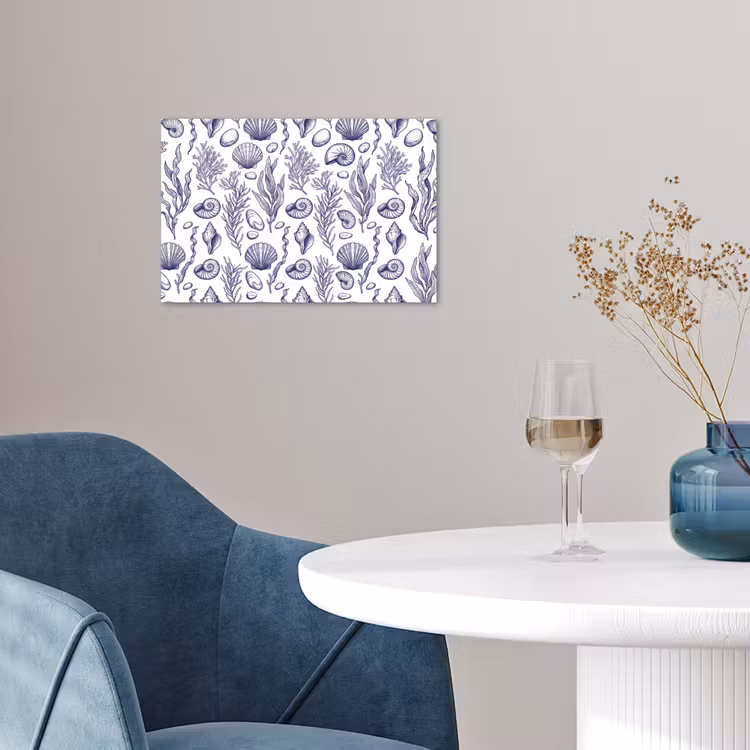 Schelpen - Zeewier - Oceaan - Illustratie - Blauw poster papier klein -sfeer3