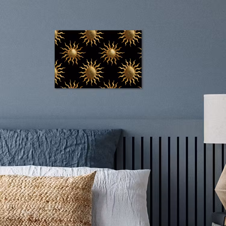 Zon - Patroon - Luxe - Goud - Zwart poster papier klein 62 -sfeer2