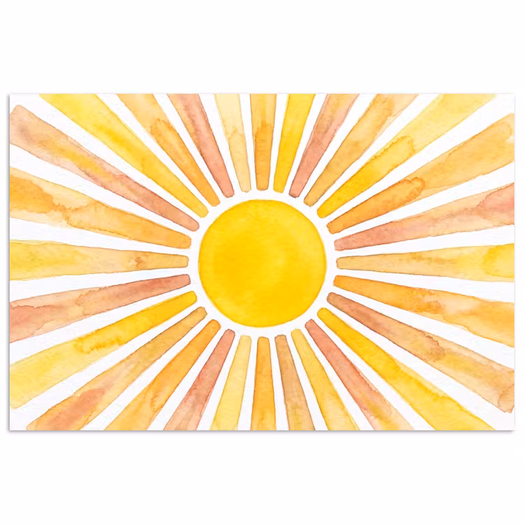 Zon - Stralen - Aquarel - Geel - Abstract poster papier klein -3d