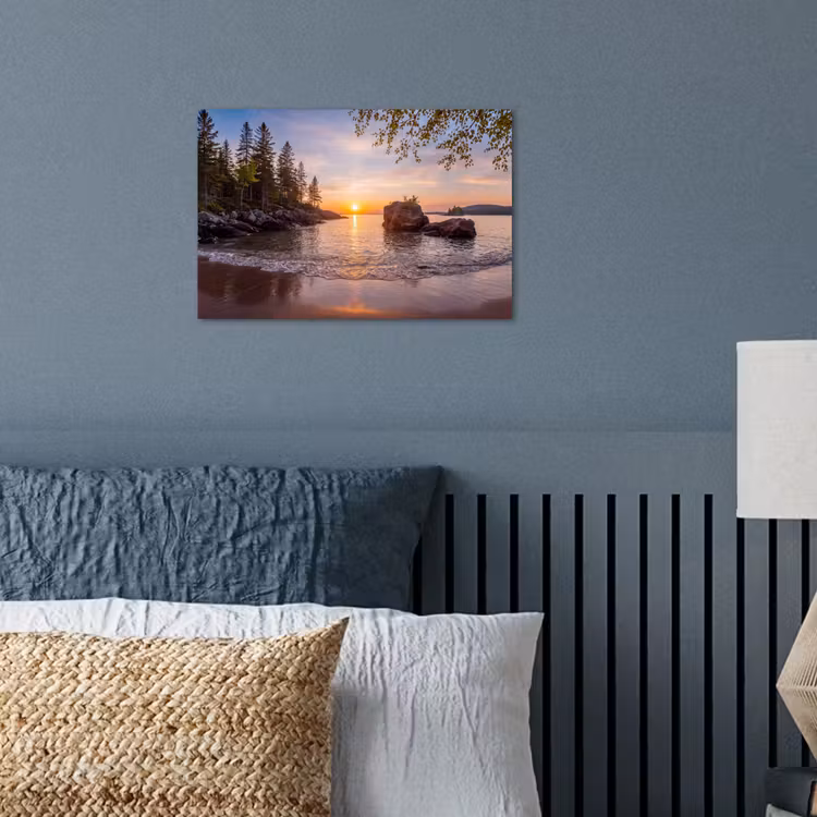 Zonsondergang - Kust - Water - Natuur - Oranje poster papier klein -sfeer2