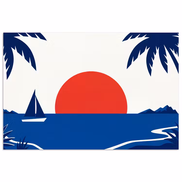 Zonsondergang - Zee - Palmboom - Tropisch - Modern poster papier klein -3d